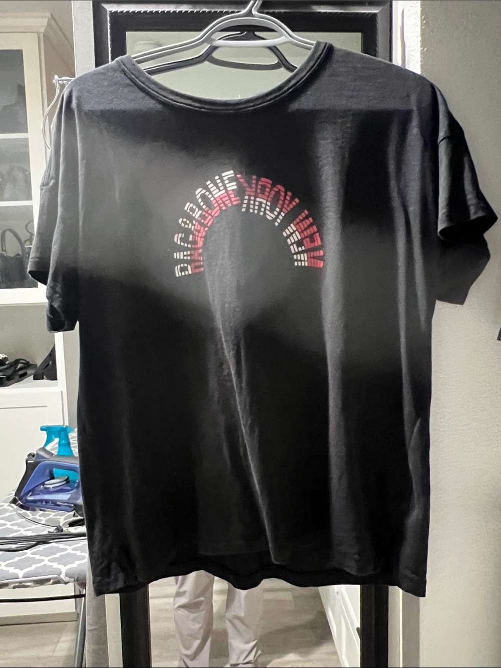rag & bone Black Short Sleeve Tee with Pink/White Logo, size L. So cute.